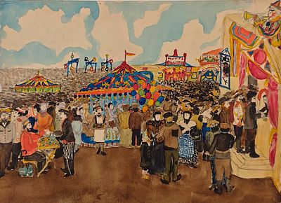Фёдоров Валентин Павлович (1895—1928). Ярмарка. 1909. Бумага, акварель. 25&times;34,3 см. 