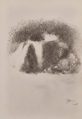 Хамдамов Рустам Усманович (род. 1944). Две груши, виноград, кружка. 2005. Бумага, графитный 