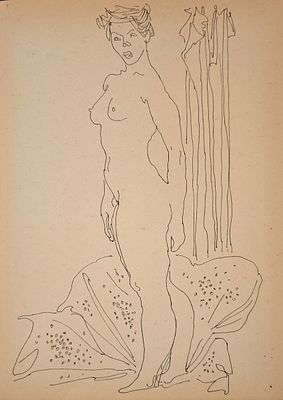 Цейтлин Наум Иосифович (1909—1997). Модель. 1958. Бумага, тушь, перо. 40&times;28,5 см. Цейтлин Наум 