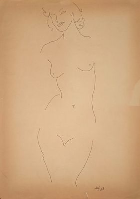 Цейтлин Наум Иосифович (1909—1997). Обнажённая. 1958. Бумага, тушь, перо. 40&times;28,5 см. Внизу 