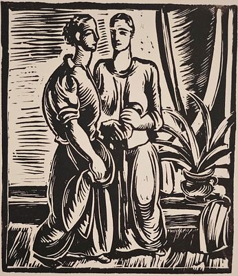 Шевченко Александр Васильевич (1883—1948). Бытовая сцена. Б/д. Бумага, линогравюра. Размер 