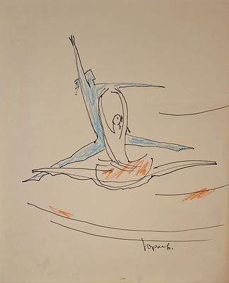 [Нонконформисты] Юрлов Валерий Иванович (род.1932). Прыжок. Б/д. Бумага, тушь, пастель. 37,5&times;31 