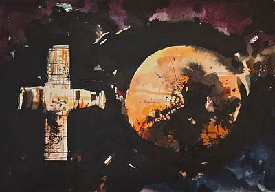 Батынков Константин Александрович (род. 1959). Луна. 2010. Бумага, акварель. 20,7 &times; 29,6 см. На 