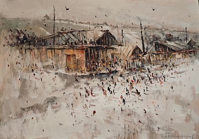 Батынков Константин Александрович (род. 1959). Площадь. 2022. Бумага, акрил. 41,7 &times; 59,5 см. 