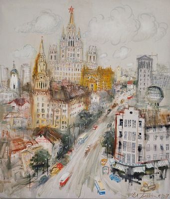Бедина Алла Игоревна (род. 1950). Смоленская площадь. 2017. Холст, масло. 70 &times; 60 см. Внизу 