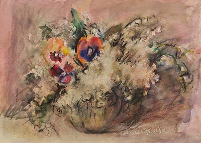 Белякова Алла Михайловна (1914—2006). Ландыши и три анютиных глазки. 1998. Бумага, акварель. 35 