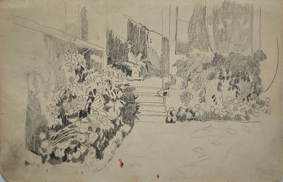 Бобровский Григорий Михайлович (1873—1942). Дворик. 1910. Бумага, графитный карандаш. 12,5 &times; 19 