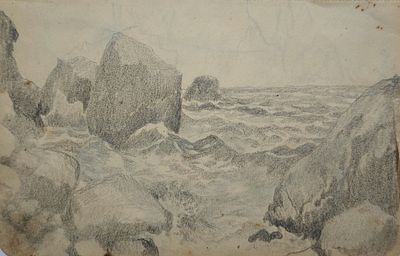 Бобровский Григорий Михайлович (1873—1942). Скалистый берег. 1910. Бумага, графитный карандаш. 