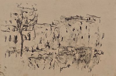Бух Арон Фроимович (1923—2006). Пейзаж. 1990-е. Бумага, уголь. 32 &times; 48,5 см. Размер подложки: 