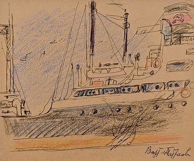 Варт-Патрикова Вера Васильевна (1897—1988). В порту. 1967. Бумага, шариковая ручка, цветные 
