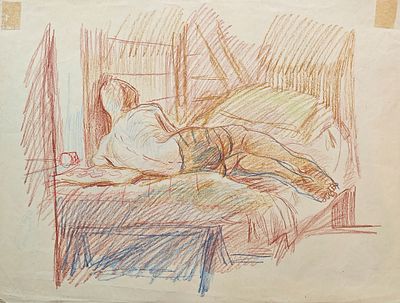 Гончаров Андрей Дмитриевич (1903—1979). Читающий Миша. 1938. Бумага, цветные карандаши. 27,5 &times; 