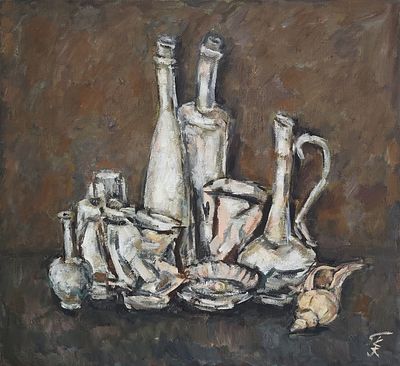Гурвич Елена Иосифовна (род. 1948). Белый натюрморт на тёмном фоне. 2017. Холст, масло. 60 &times; 65 