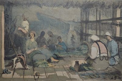 Коровина (Замышляева) Антонина Павловна (1914—1996). Бытовая сцена. 1937. Бумага, цветная 