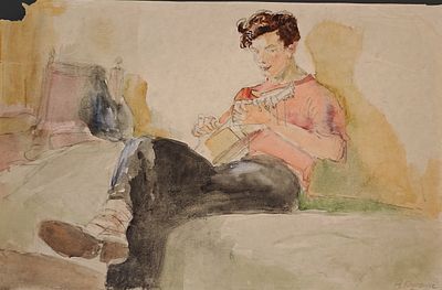 Коровина (Замышляева) Антонина Павловна (1914—1996). Гитарист. 1969. Бумага, акварель 