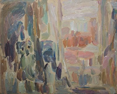 Лукашевкер Александра Давыдовна (1925—1992). Пейзаж. Без даты. Картон, масло. 37 &times; 45,5 см. На 