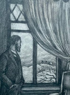 Абрамова Ольга Михайловна (род. 1948). Иллюстрация к книге &laquo;Чехов. Повести&raquo;. 1982. Бумага 
