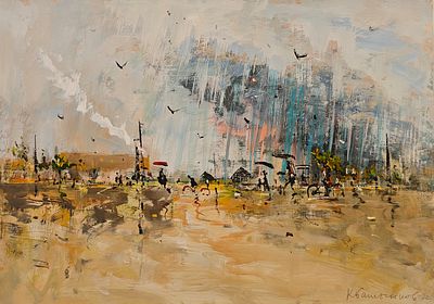 Батынков Константин Александрович (род. 1959). Ливень. 2022. Бумага, акрил. 42 × 59,5 см. Внизу 