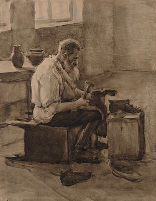 Березовский Дмитрий Иннокентьевич (1920—2005). Сапожник. Без даты. Бумага, тушь. 45,3 × 35,9 