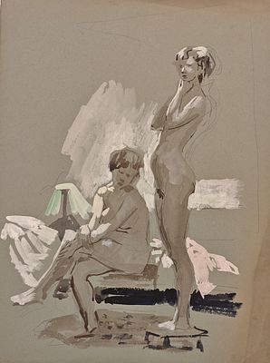 Бирштейн Макс Авадьевич (1914—2000). Обнажённые модели. 1960-е. Бумага, акварель, белила. 49,5 