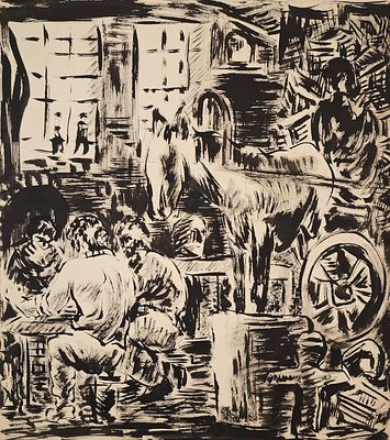 Богословский Александр Александрович (1950—2007). В мастерской. 1971. Бумага, тушь. 40 × 36 см. 