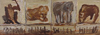 Бух Феликс Аронович (1948—2024). Животные Африки. 2000-е. Оргалит, масло. 35,5 × 100 см. На 