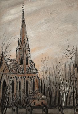 Виноградов Михаил Александрович (1932—2012). Kotovizi (Котовицы). 1976. Картон, гуашь, сухая 