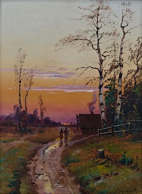 Воронков Василий Егорович (1859–?). Пейзаж. 1885—1890. Холст, масло. 36 × 26 см. Размер в раме: 