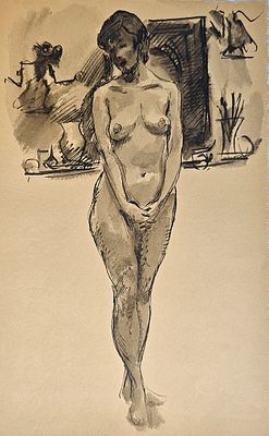 Высоцкий Владимир Петрович (1911—1983). Обнажённая. 1940—1950. Бумага, акварель, тушь. 39 × 24,5 см.