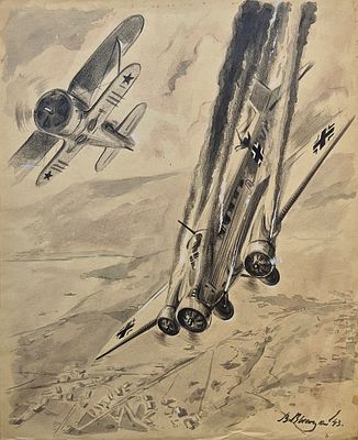 Высоцкий Владимир Петрович (1911—1983). Точное попадание. 1943. Бумага, акварель, уголь 