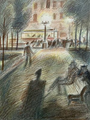 Алексеев Владимир Фёдорович (1944—2010). «На Патриарших». 1983. Бумага, графитный и цветной 