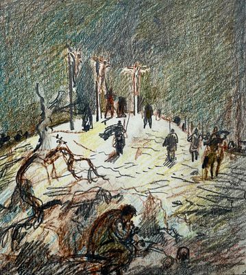 Алексеев Владимир Фёдорович (1944—2010). &laquo;Распятие&raquo;. 1989. Бумага, цветной и графитный 