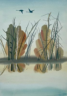 Багин Пётр Иванович (род. 1938). Иллюстрация к книге А. Яшина «Журавли» (М.: Малыш, 1983). 