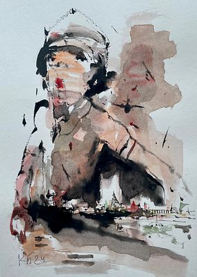 Батынков Константин Александрович (род. 1959). &laquo;Девочка&raquo;. 2024. Бумага, акварель, тушь, кисть. 