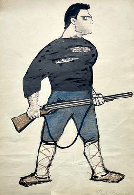 Беломлинский Михаил Самуилович (1934—2020). «Раф Валлоне». 1960-е. Бумага, тушь, цветной мелок 