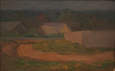 Басов Бениамин Матвеевич (1913—2001). Пейзаж. 1973. Картон, масло. 50 &times; 80 см. На обороте 