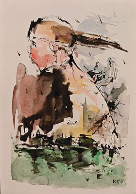 Батынков Константин Александрович (род. 1959). Девочка. 2024. Бумага, акварель, гуашь. 29,5 &times; 