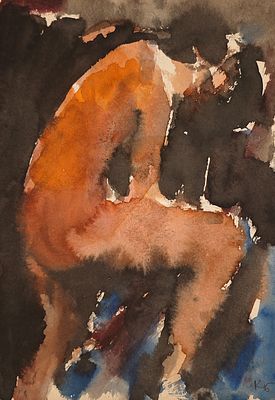 Батынков Константин Александрович (род. 1959). Обнажённая сбоку. 2000. Бумага, акварель. 29,7 &times; 