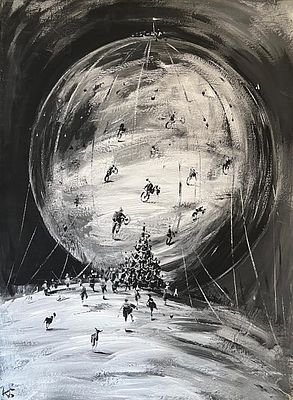 Батынков Константин Александрович (род. 1959). Цирк. Гонки по вертикали. 2008. Холст акрил. 80 