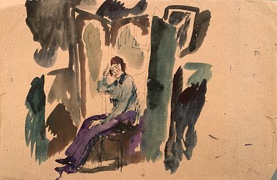 Бирштейн Макс Авадьевич (1914—2000). Женщина у картины. Без даты. Бумага, тушь, перо. 40 &times; 61 