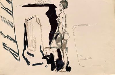 Бирштейн Макс Авадьевич (1914—2000). Обнажённая в интерьере. Без даты. Бумага, тушь, перо. 36 &times; 