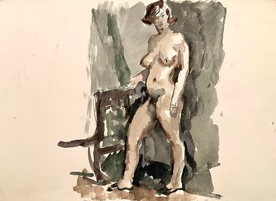 Бирштейн Макс Авадьевич (1914—2000). Обнажённая в интерьере. Без даты. Бумага, тушь, перо. 38 &times; 