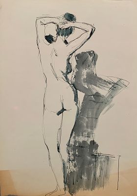 Бирштейн Макс Авадьевич (1914—2000). Обнажённая. Без даты. Бумага, тушь, перо. 40,5 &times; 28,5 см. М 