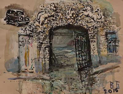 Брайнин Владимир Ефимович (род. 1951). Ворота. 2016. Тонированная бумага, гуашь. 50 &times; 64,5 см. 