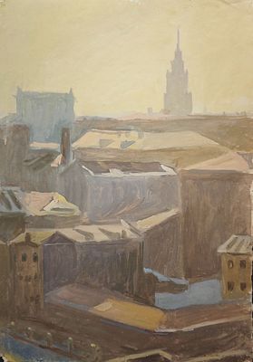 Аксельрод Меер Моисеевич (1902—1970). Москва. Вид из окна. 1959. Бумага, гуашь. 62,5&times;43,5 см. 