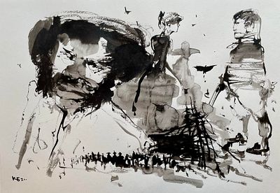 Батынков Константин Александрович (род. 1959). Пушкин 5. 2024. Бумага, акварель, тушь, кисть. 