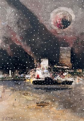 Батынков Константин Александрович (род. 1959). Первый снег. 2024. Бумага, акварель, тушь 