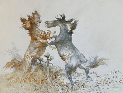 Годин Игорь Михайлович (1926—2000). Иллюстрация к повести М. Н. Алексеева &laquo;Карюха&raquo; (М.: Детская 