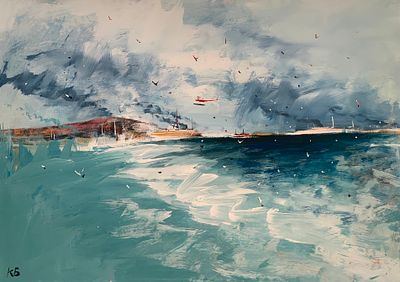 Батынков Константин Александрович (род. 1959). Гидросамолёт. 2011. Бумага, акрил. 61 &times; 85,6 см. 