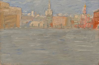 Бронфин Пётр (род. 1958). Набережная. 2020. Пенокартон, масло. 40 &times; 60 см. Работа 