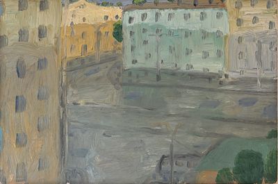 Бронфин Пётр (род. 1958). Садовое кольцо. Вид из окна. 2020. Пенокартон, масло. 40 &times; 60 см. 